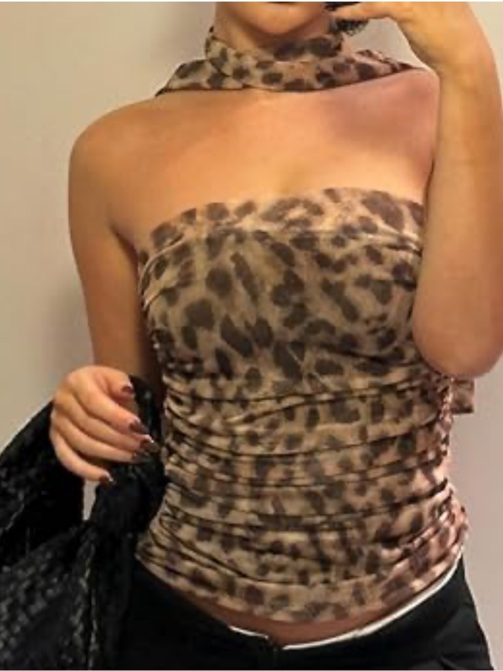 BronzeSnake Leopard Print Strapless Top - Brown & Tan - Picture 4 of 4